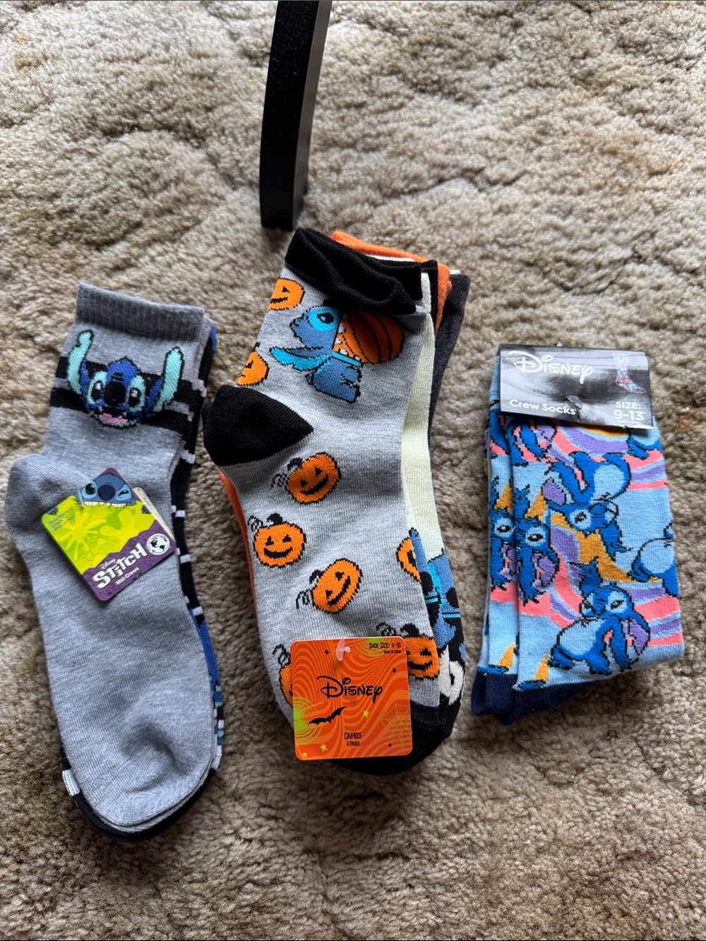Disney Stitch Socks Trio - Grey, Orange & Blue Crew Socks